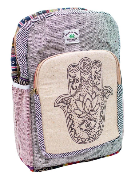 Unisex Hamsa Print Hemp Backpack | Indian Handcrafted Exclusivity and Functionality