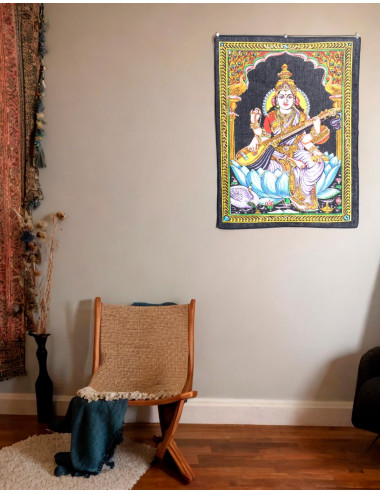 Saraswati Sequin Tapestry, 100% Cotton Indian Handicraft