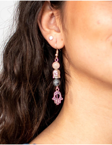 Handmade brass earrings with mineral stones –...