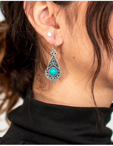 Hand-Carved Brass Earrings with Mineral Stone – Kimago