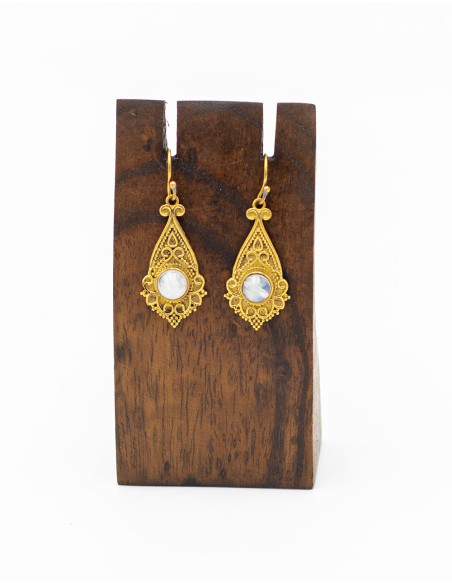 Hand-Carved Brass Earrings with Mineral Stone – Kimago