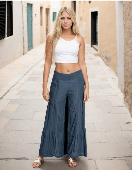 Gray Ethnic Viscose Pants with Elastic Waist – Kimago
