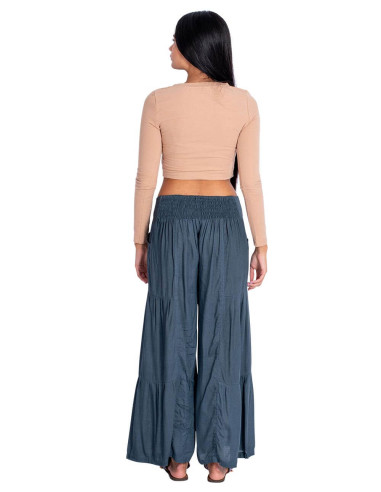 Gray Ethnic Viscose Pants with Elastic Waist –...
