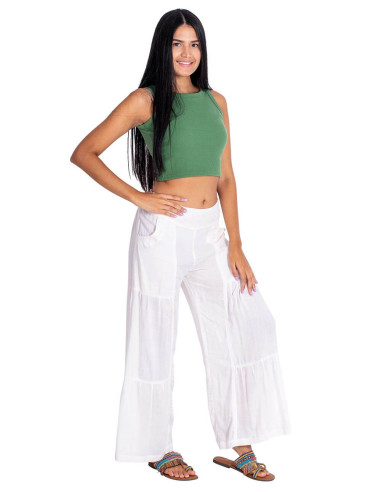 Off-White Viscose Ethnic Trousers with Elastic...