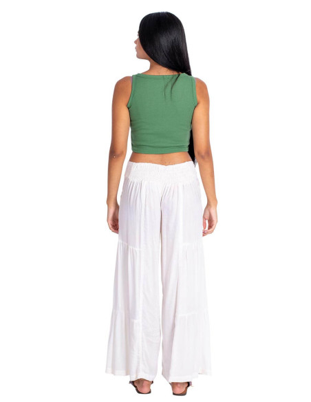 Off-White Viscose Ethnic Trousers with Elastic Waist – Kimago