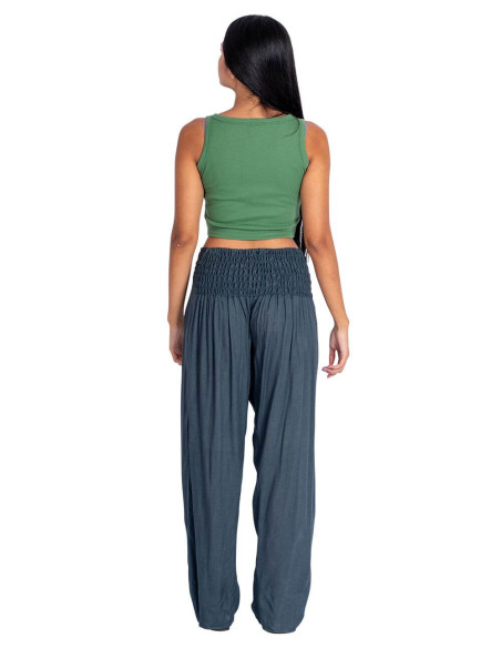 Gray Viscose Straight Trousers with Front V-Neck Detail – Kimago