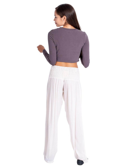 White Viscose Straight Trousers with Front Peak – Kimago