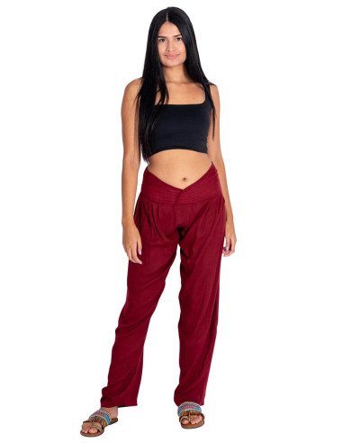 Kimago Burgundy Straight Pants with V-Neck and...