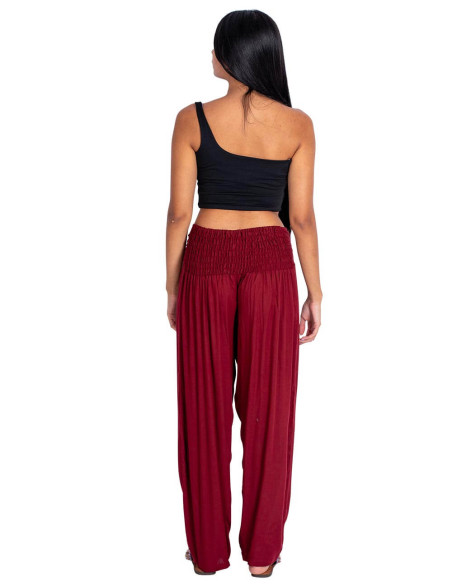 Kimago Burgundy Straight Pants with V-Neck and Elastic Waistband