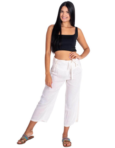 Kimago White Capri Pants with Fabric Belt and...