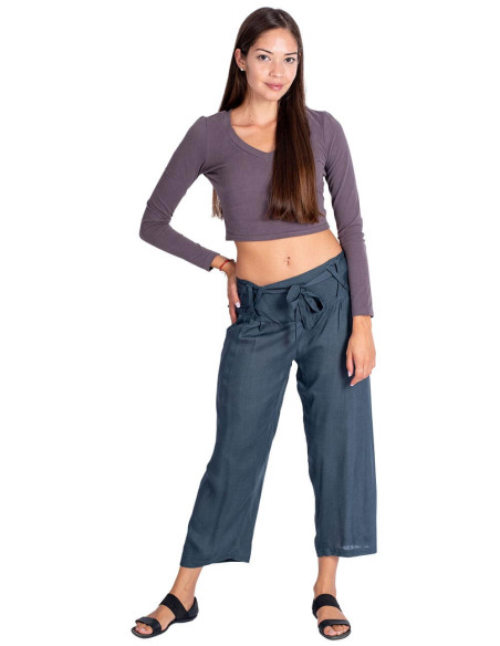 Kimago Grey Capri Pants with Adjustable Elastic Waist Belt