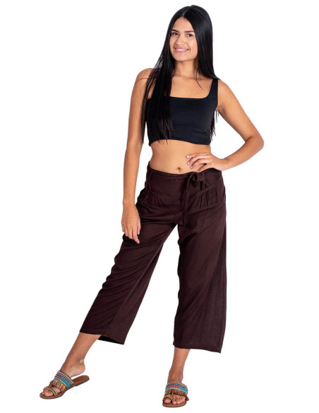 Kimago Chocolate Brown Capri Pants with Bow Belt