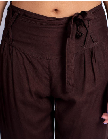 Kimago Chocolate Brown Capri Pants with Bow Belt