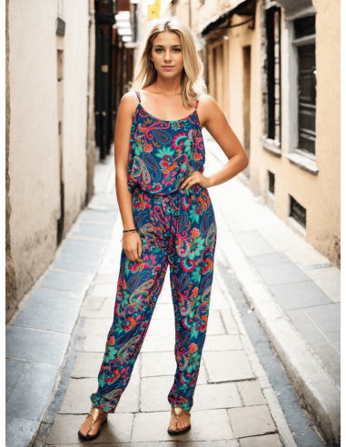 Kimago blue printed silk long jumpsuit with...