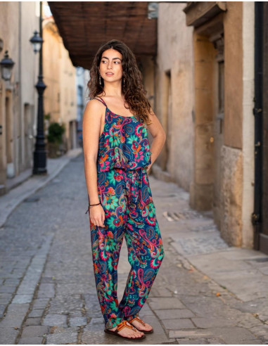 Kimago blue printed silk long jumpsuit with...