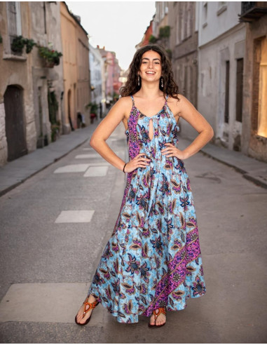 Kimago silk long dress with a floral print in...
