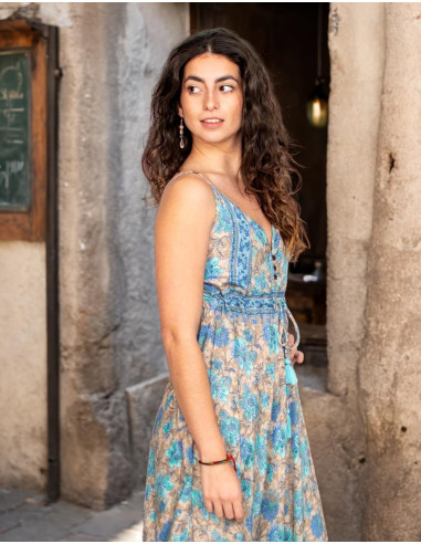 Kimago silk long dress with V-neck and...
