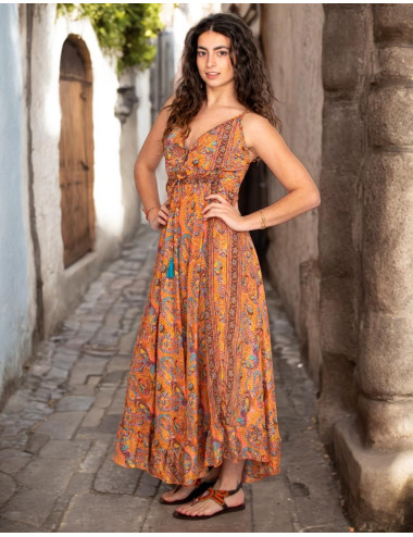 vestido-verano-hippie-naranja-estampado-celeste