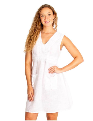 Kimago white boho cotton dress with embroidery