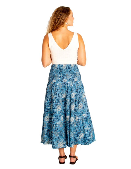 Long light blue skirt with Kimago cotton flowers
