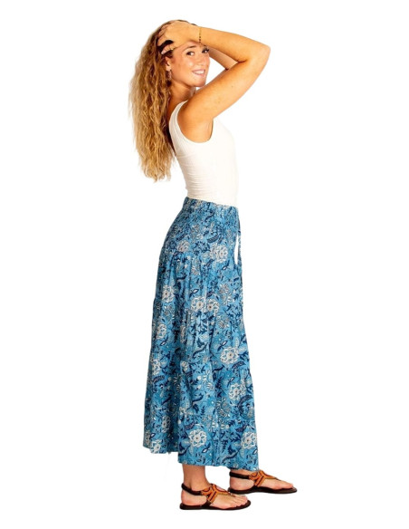 Long light blue skirt with Kimago cotton flowers
