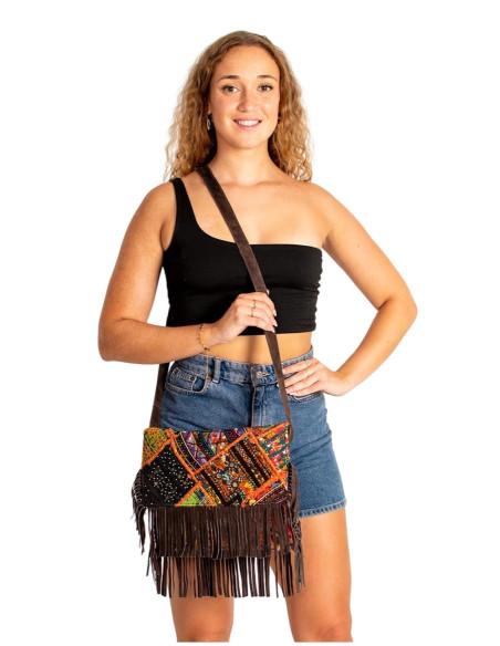 Kimago boho clutch with mirrors and handmade fringes