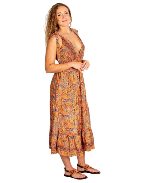 Kimago printed silk dress with laced straps