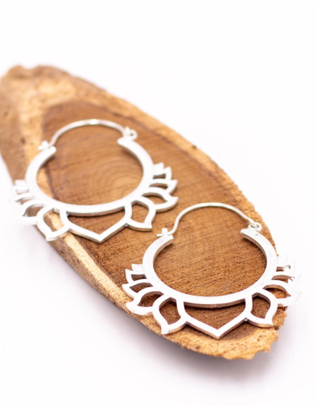 Kimago large silver lotus flower earrings