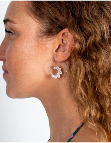 Silver-plated handmade earrings with carved leaves