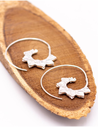 Silver-plated handmade earrings with carved leaves
