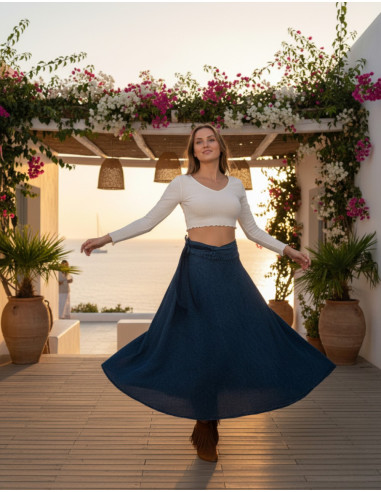 Long blue boho wrap skirt | Kimago