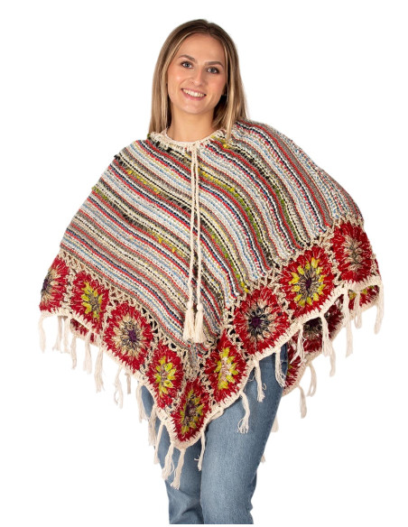 Woven boho poncho with fringes | Kimago