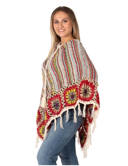 Woven boho poncho with fringes | Kimago