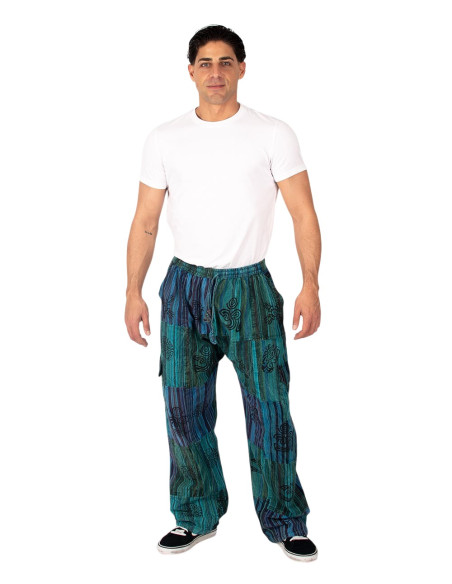 Green or light blue Kimago patchwork handmade pants