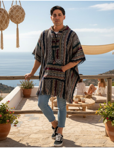 Unisex boho poncho with hood | Kimago