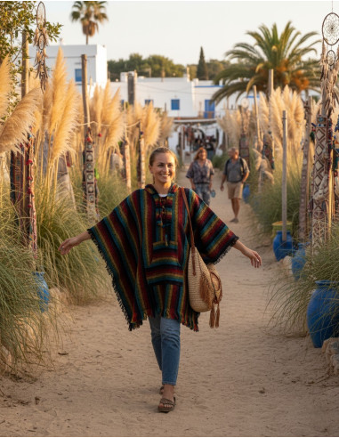 Unisex boho poncho with hood | Kimago