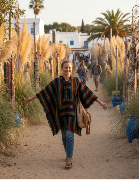 Unisex boho poncho with hood | Kimago