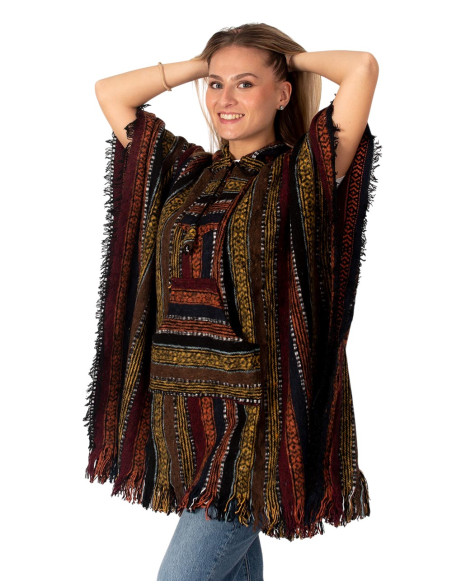 Poncho unisex boho con capucha | Kimago