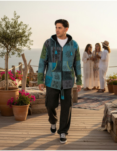 Unisex patchwork jacket with fleece lining |...