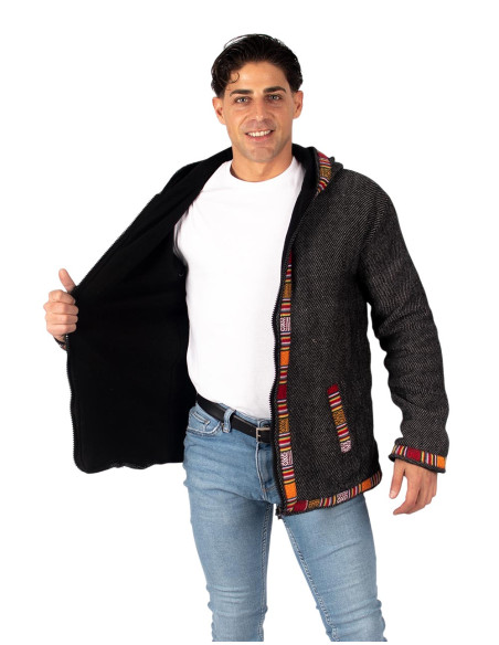 Gray boho jacket with fleece lining | Kimago