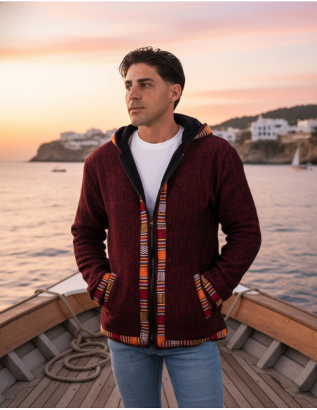 Boho red jacket with fleece lining | Kimago