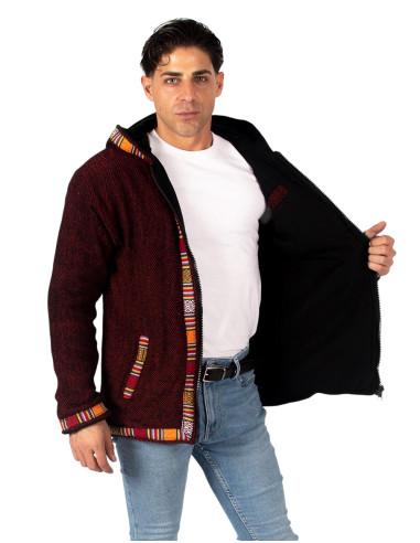 Boho red jacket with fleece lining | Kimago