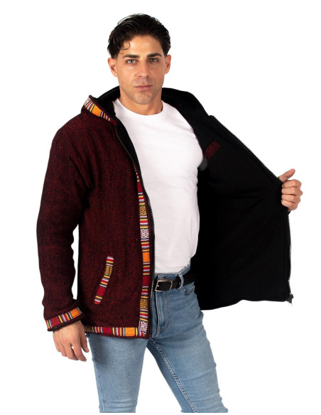 Boho red jacket with fleece lining | Kimago