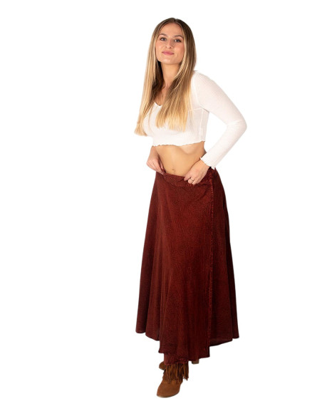 Long reddish brown boho skirt | Kimago