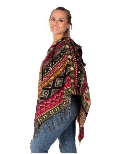 Unisex ethnic poncho with hood | Kimago