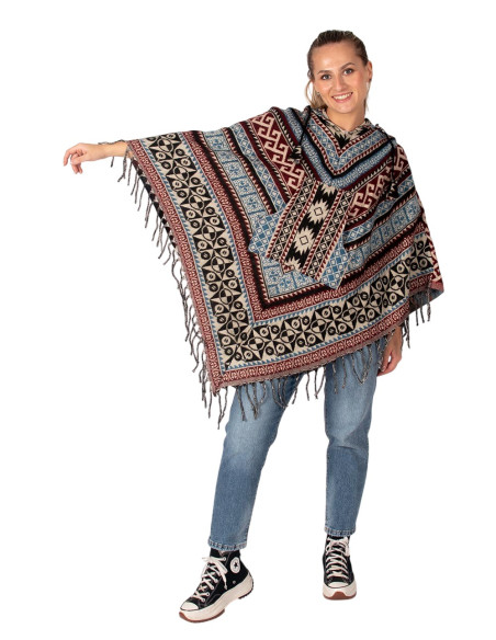 Poncho étnico unisex con capucha | Kimago