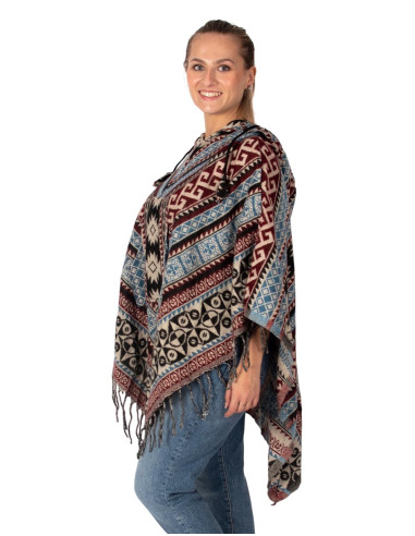 Unisex ethnic poncho with hood | Kimago