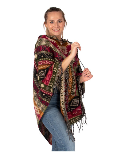 Unisex ethnic poncho with hood | Kimago