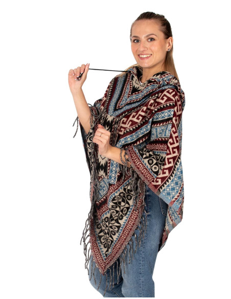 Unisex ethnic poncho with hood | Kimago