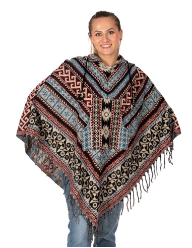 Unisex ethnic poncho with hood | Kimago